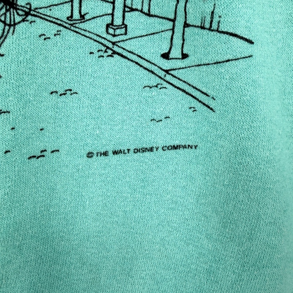 VINTAGE DISNEY Sweatshirt Large Teal Mickey Mouse Castle Balloons Crew Tultex - Picture 12 of 15